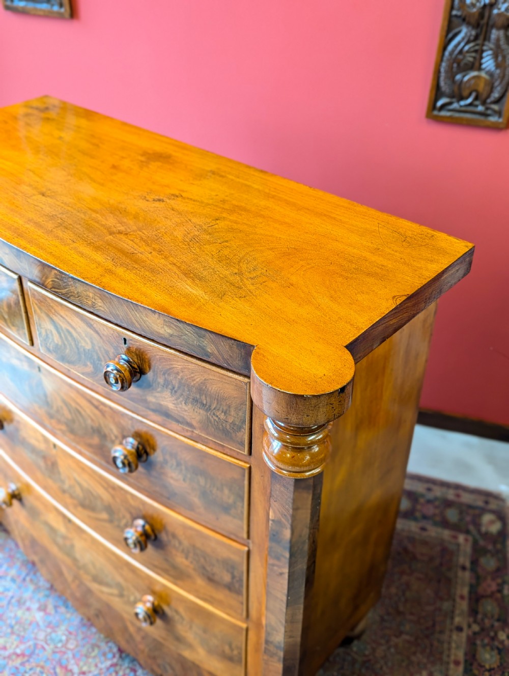 Antique Victorian Flame Mahogany Scotch Chest of Drawers View V