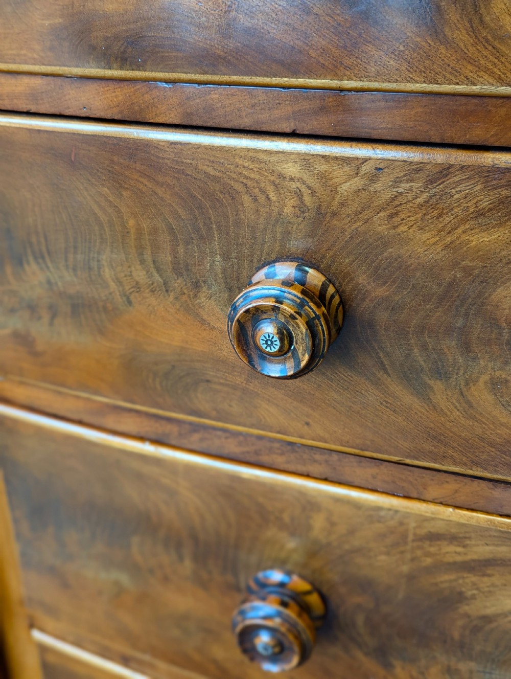 Antique Victorian Flame Mahogany Scotch Chest of Drawers View VII