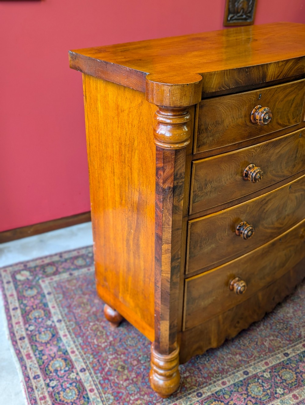 Antique Victorian Flame Mahogany Scotch Chest of Drawers View IX