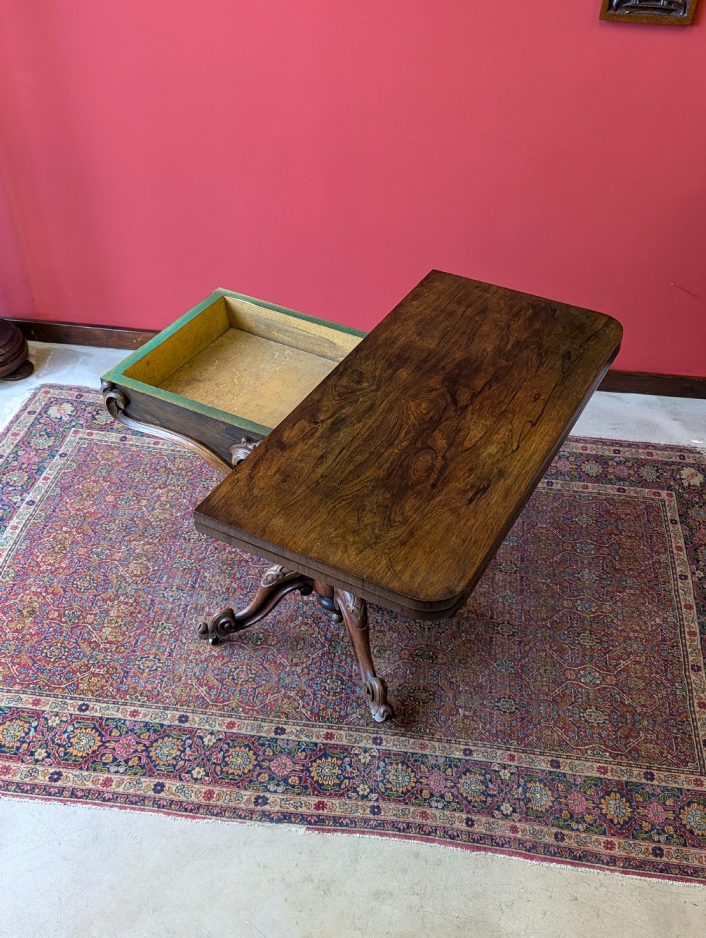 Antique Victorian Rosewood Fold Over Card Table View IV