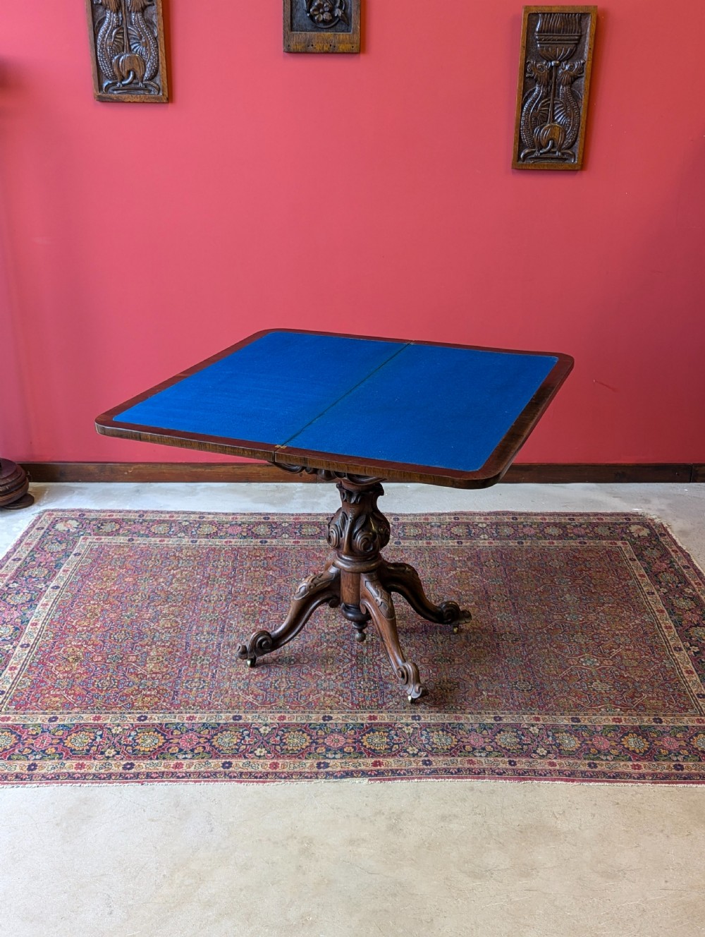 Antique Victorian Rosewood Fold Over Card Table View VI