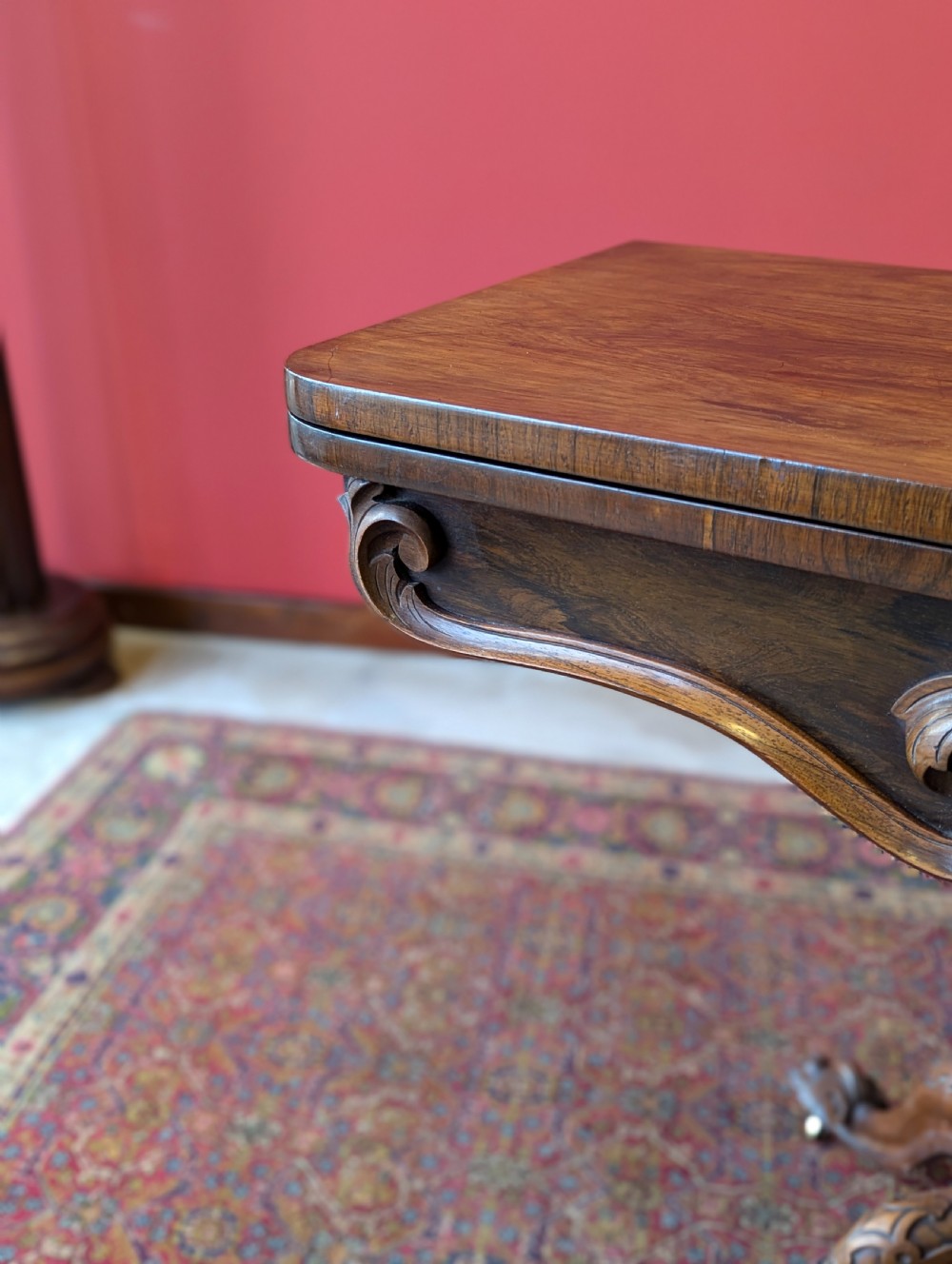 Antique Victorian Rosewood Fold Over Card Table View VIII