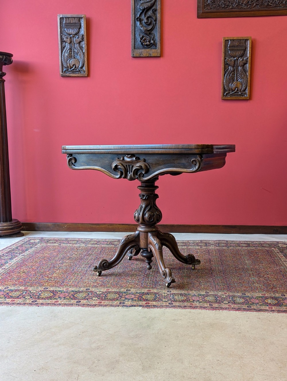 Antique Victorian Rosewood Fold Over Card Table View XI