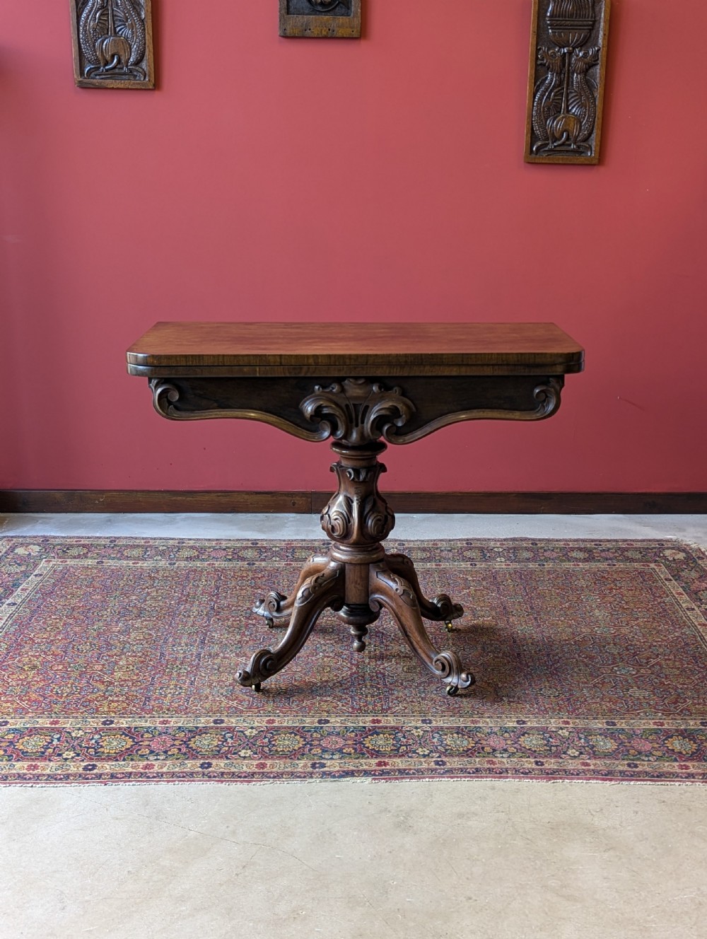 Antique Victorian Rosewood Fold Over Card Table View XII