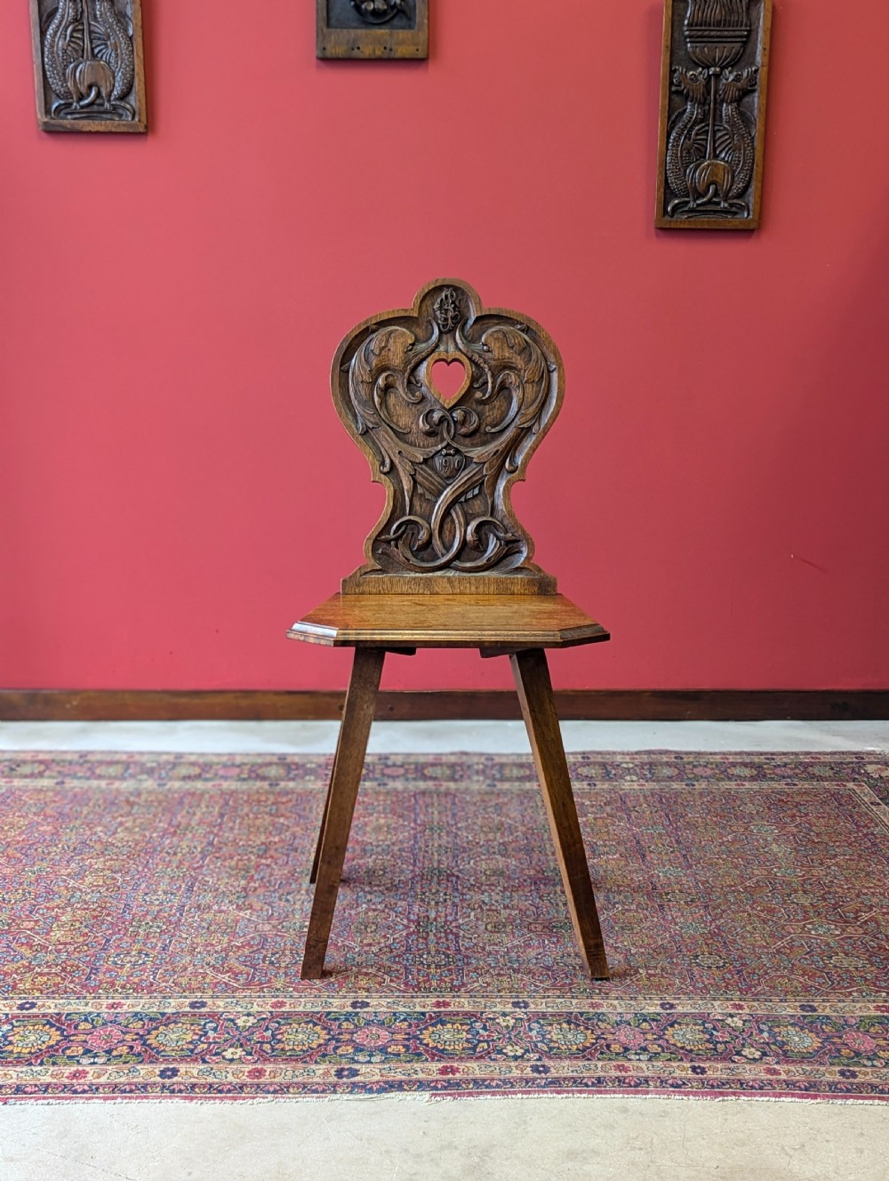 Antique Edwardian Mahogany Shield Back Carved Hall Chair Dated 1910 View II
