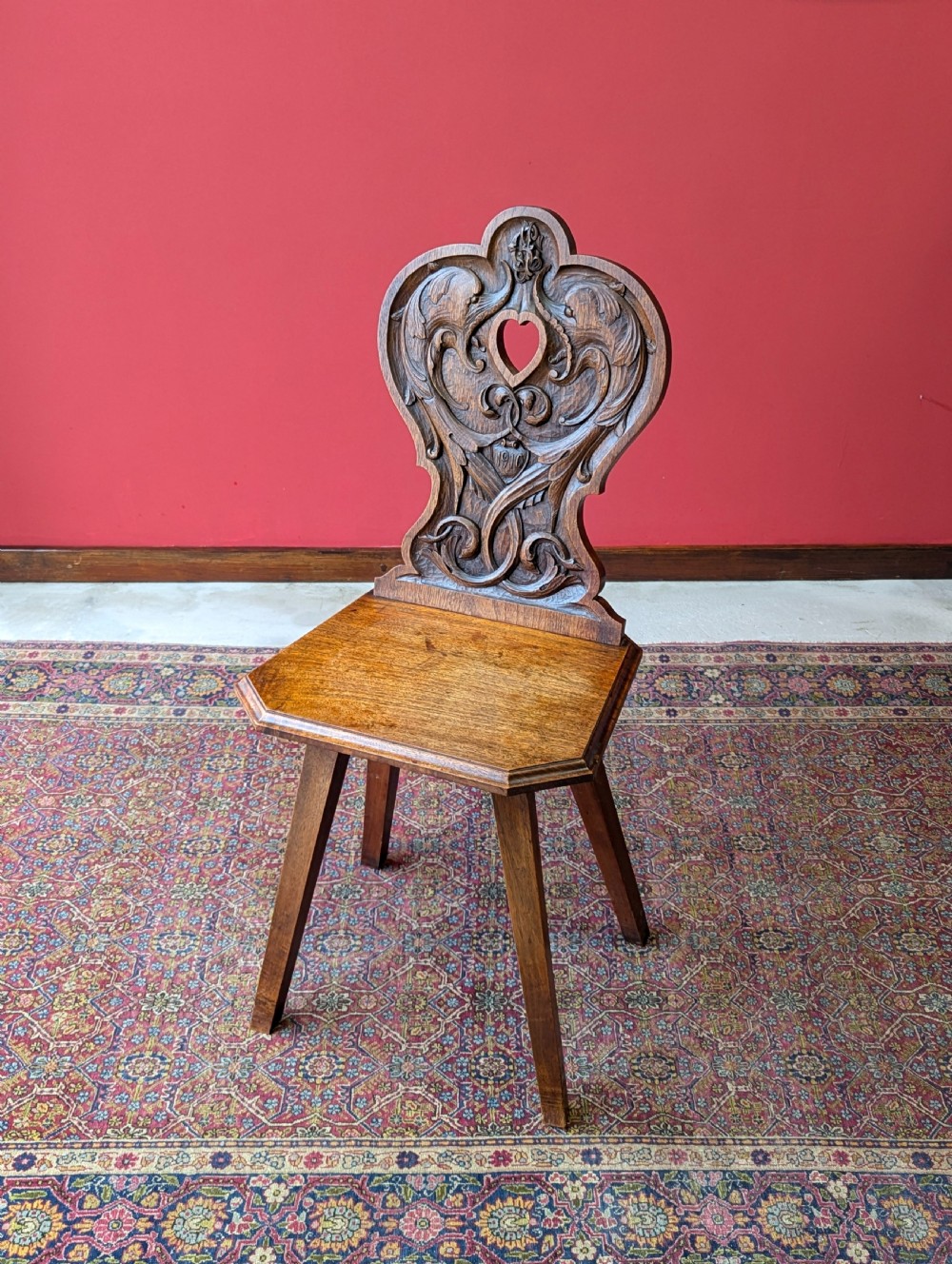 Antique Edwardian Mahogany Shield Back Carved Hall Chair Dated 1910 View IV