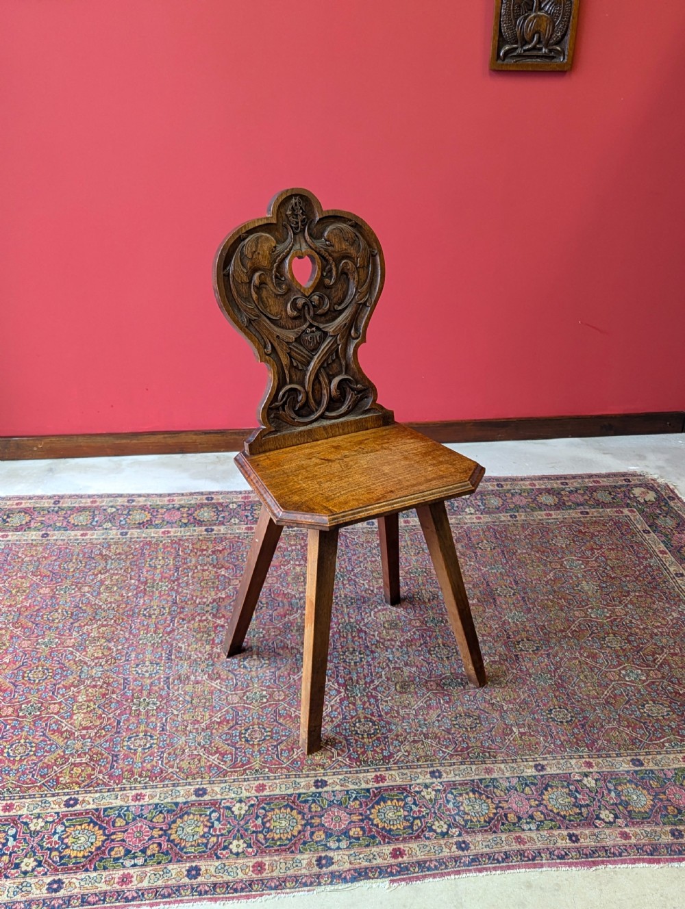 Antique Edwardian Mahogany Shield Back Carved Hall Chair Dated 1910 View VII
