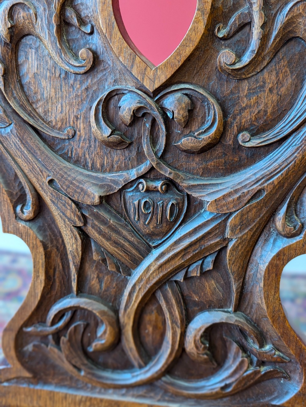 Antique Edwardian Mahogany Shield Back Carved Hall Chair Dated 1910 View IX
