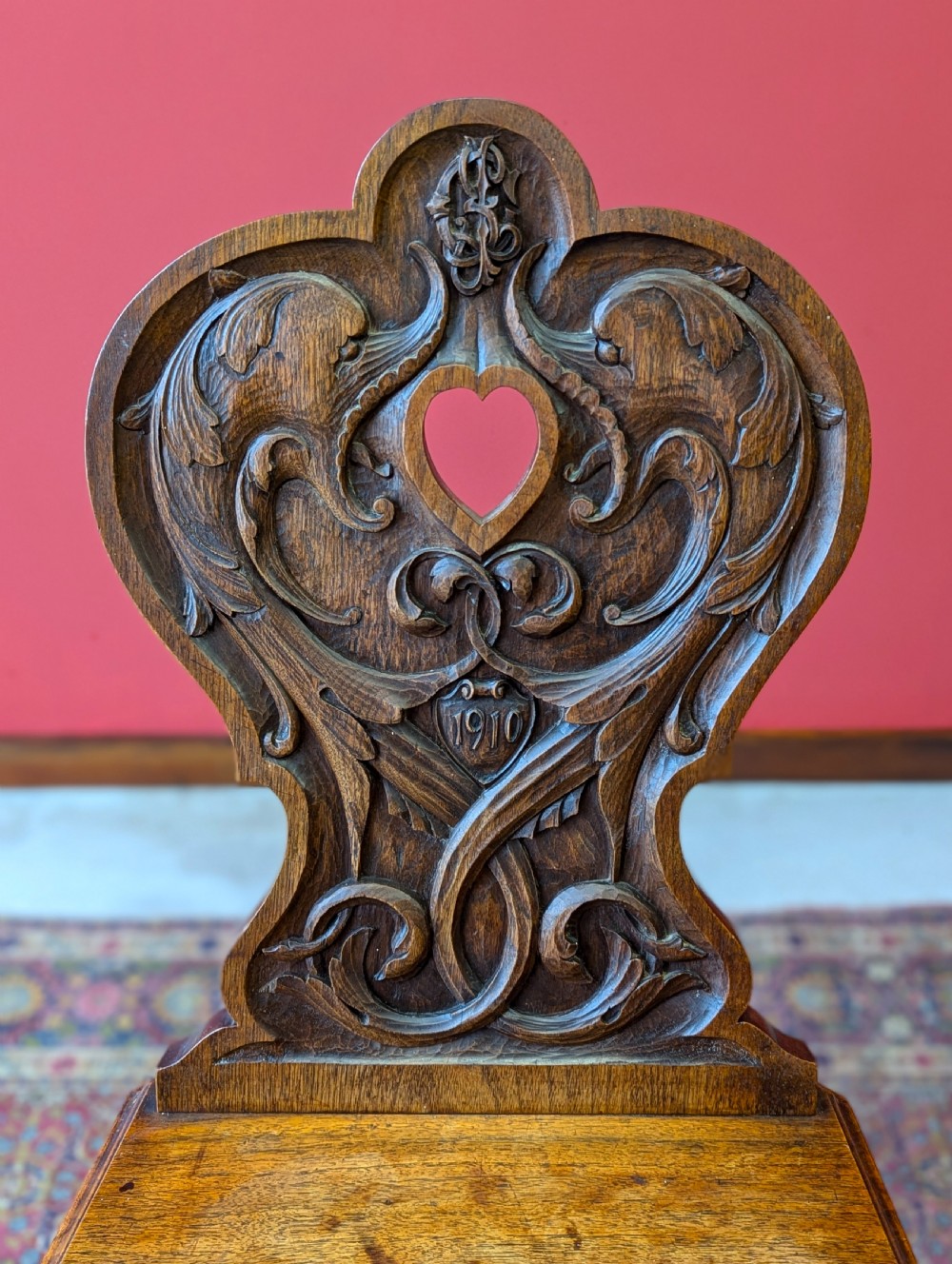 Antique Edwardian Mahogany Shield Back Carved Hall Chair Dated 1910 View X