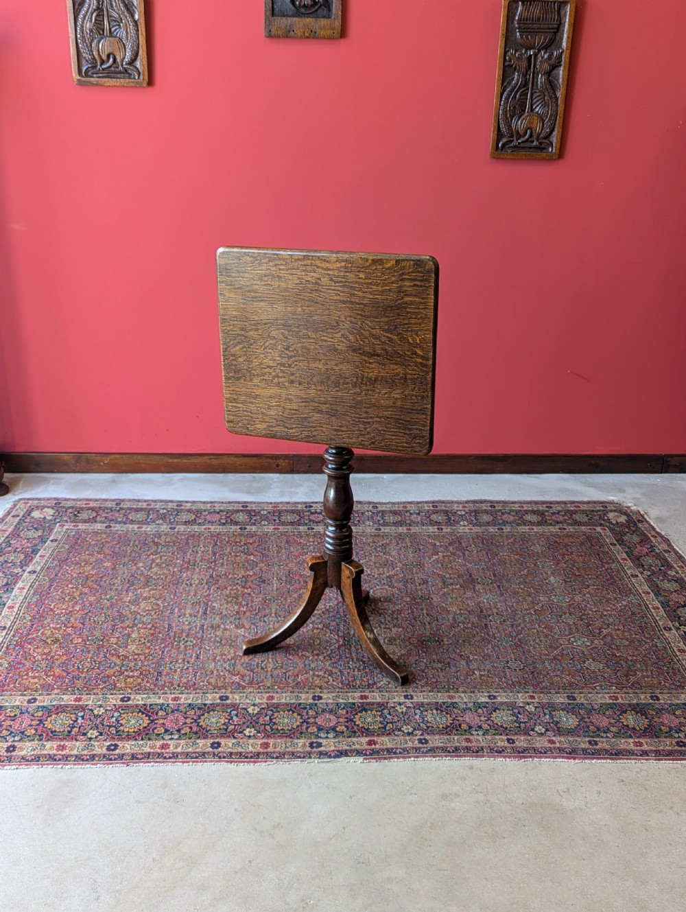 Antique 19th Century Oak Pedestal Tilt Top Wine Table View III
