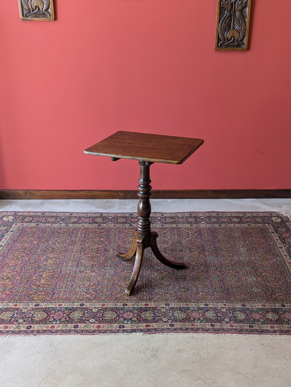 Antique 19th Century Oak Pedestal Tilt Top Wine Table View V
