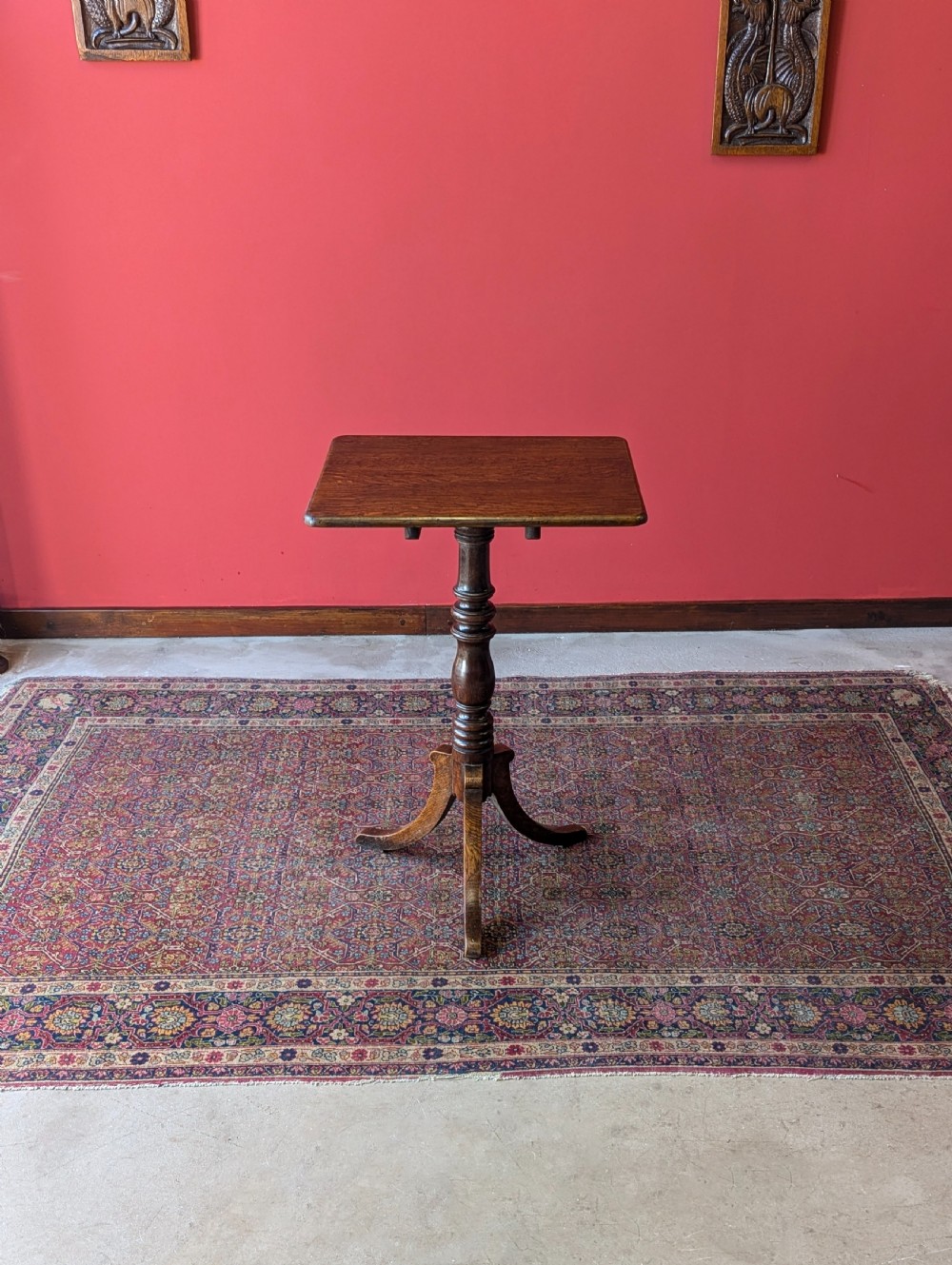 Antique 19th Century Oak Pedestal Tilt Top Wine Table View VI