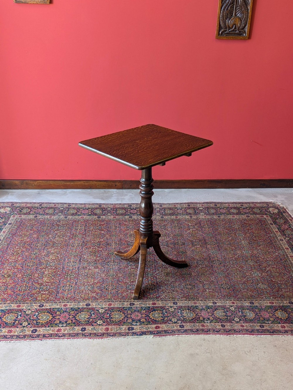 Antique 19th Century Oak Pedestal Tilt Top Wine Table View VII