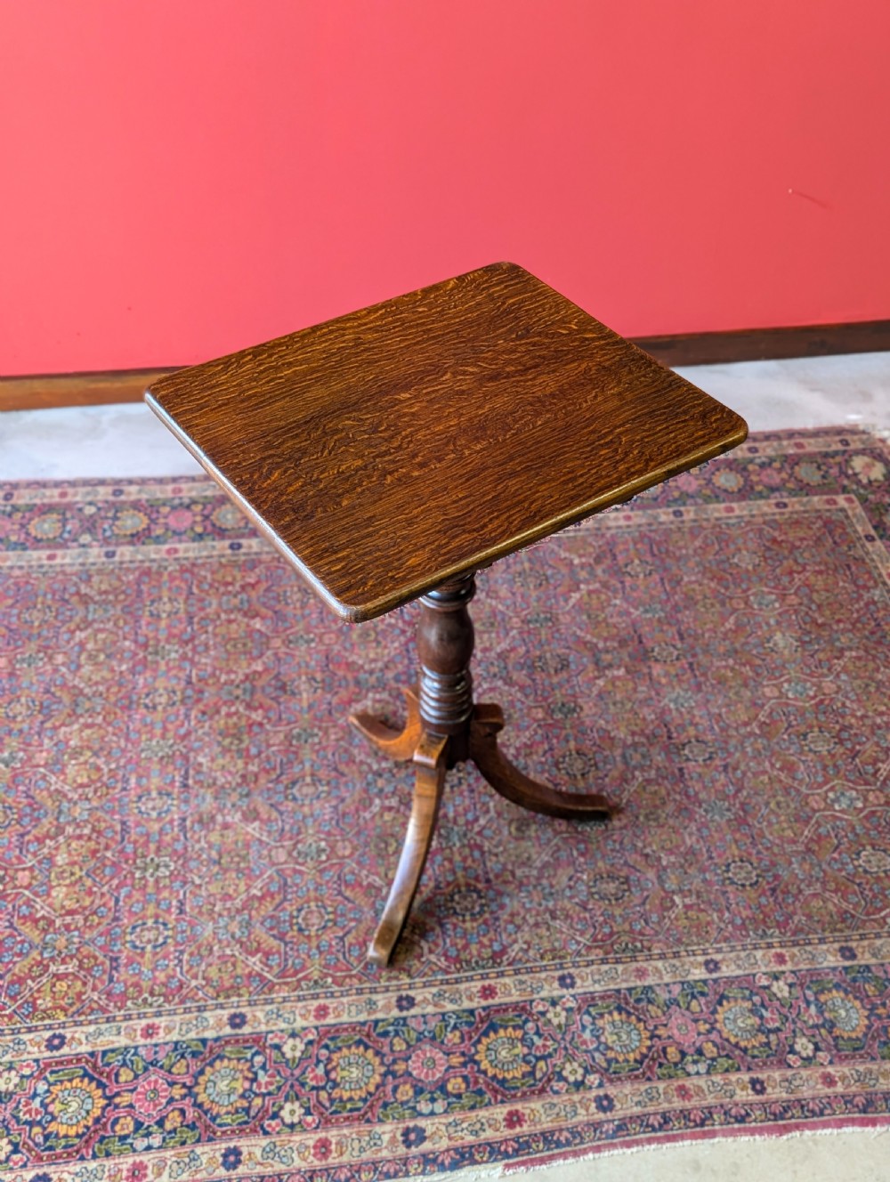Antique 19th Century Oak Pedestal Tilt Top Wine Table View VIII