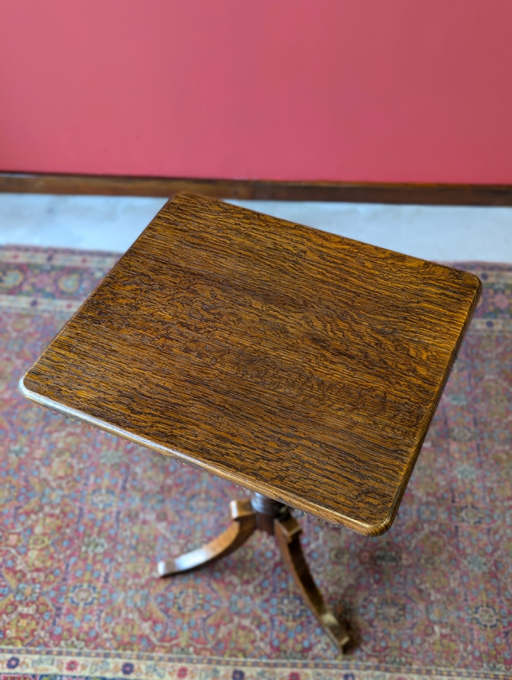 Antique 19th Century Oak Pedestal Tilt Top Wine Table View IX