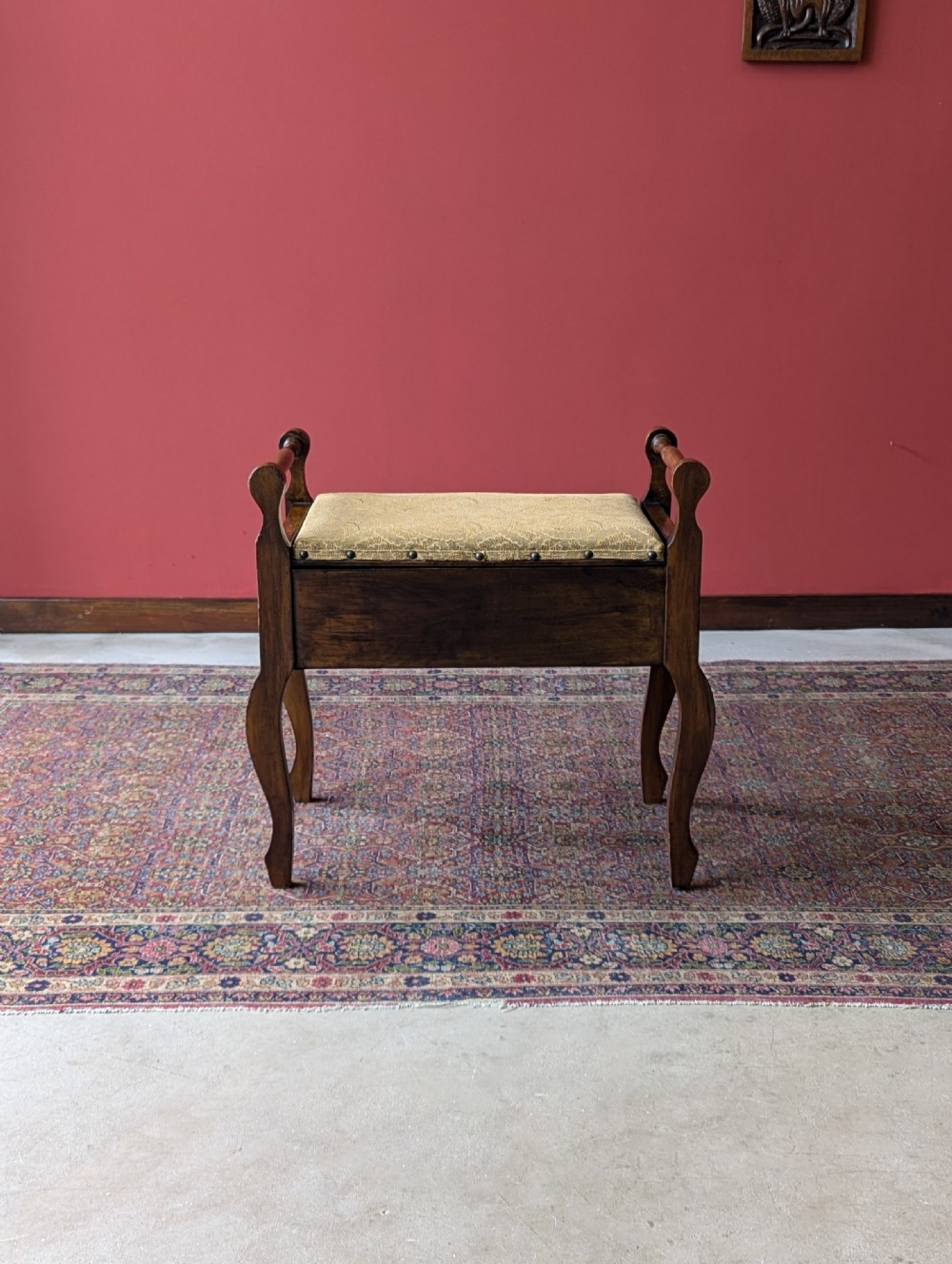 Antique Edwardian Arts & Crafts Mahogany Piano Stool with Storage View II