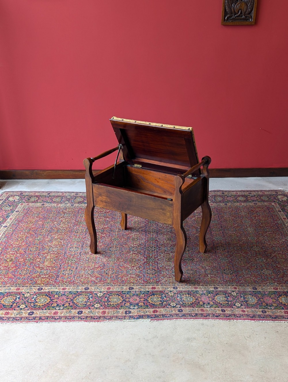 Antique Edwardian Arts & Crafts Mahogany Piano Stool with Storage View III