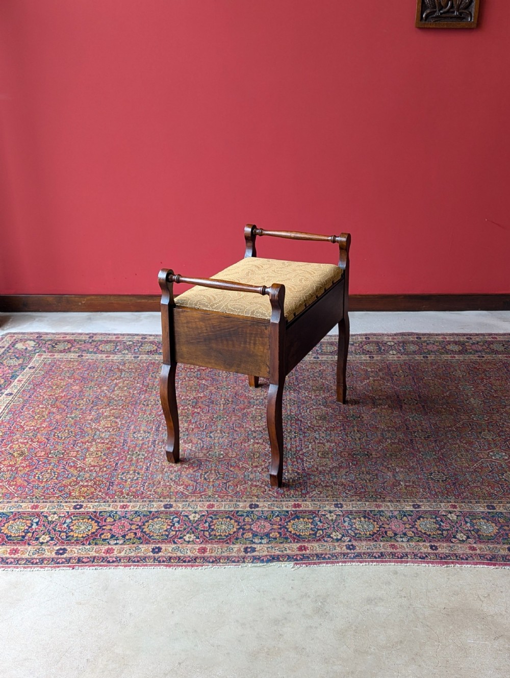 Antique Edwardian Arts & Crafts Mahogany Piano Stool with Storage View IV