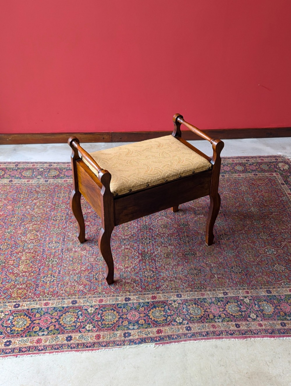Antique Edwardian Arts & Crafts Mahogany Piano Stool with Storage View VI