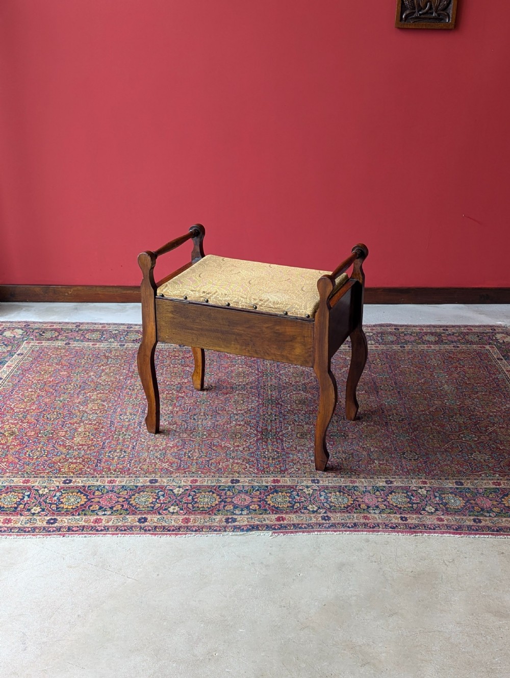 Antique Edwardian Arts & Crafts Mahogany Piano Stool with Storage View X