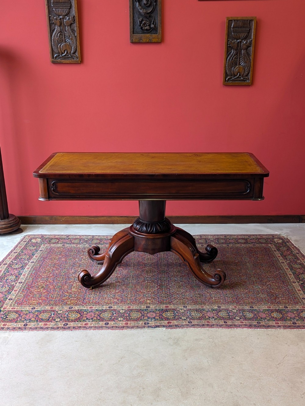 Antique 19th Century Leather Topped Mahogany Pedestal Library Centre Table
