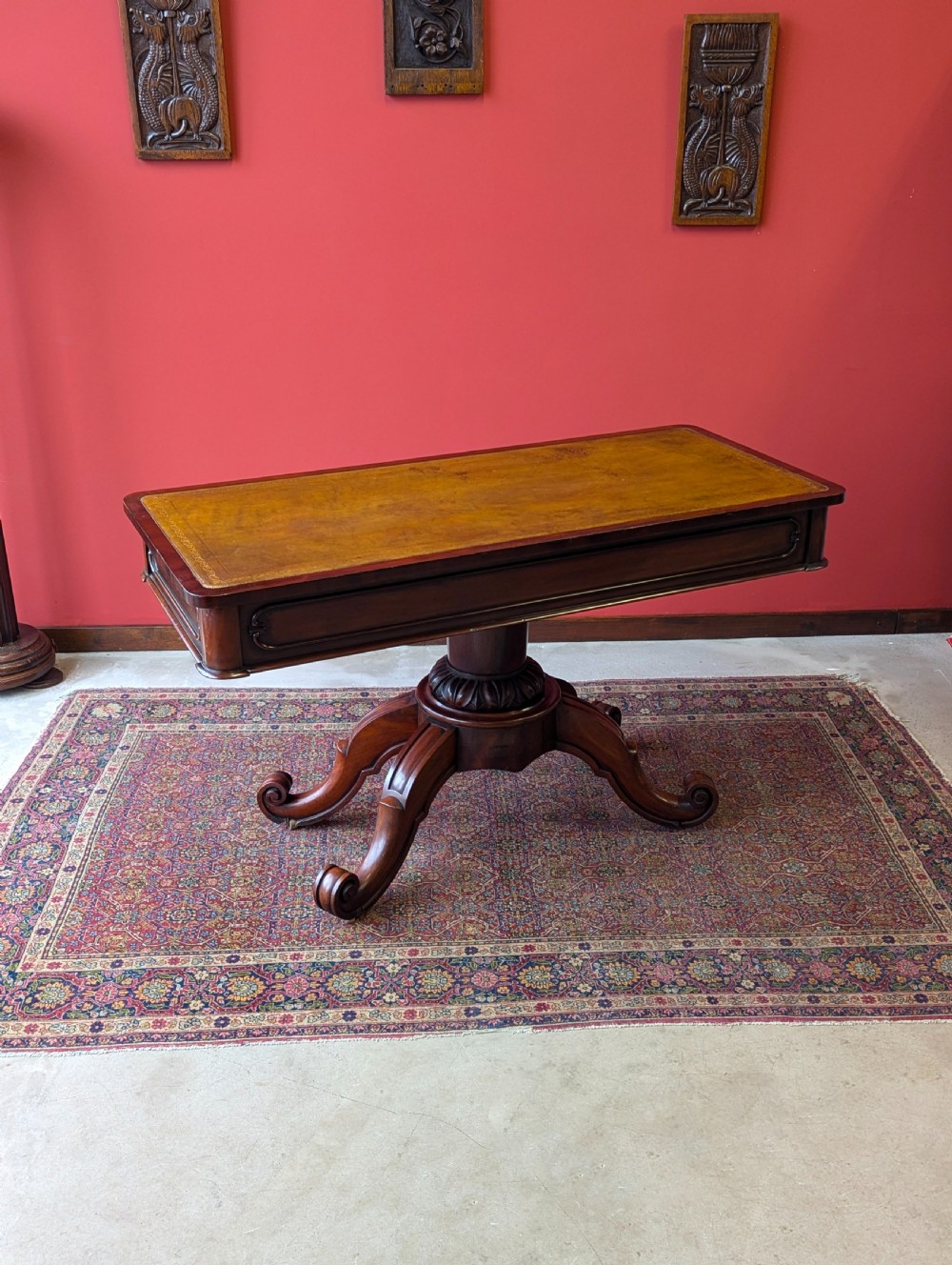 Antique 19th Century Leather Topped Mahogany Pedestal Library Centre Table View III