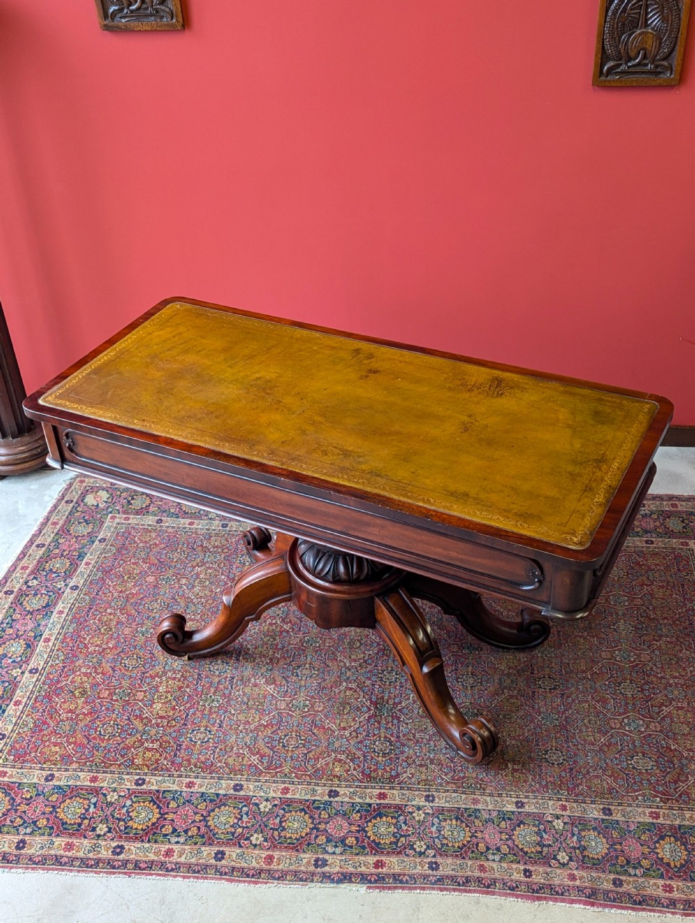 Antique 19th Century Leather Topped Mahogany Pedestal Library Centre Table View V