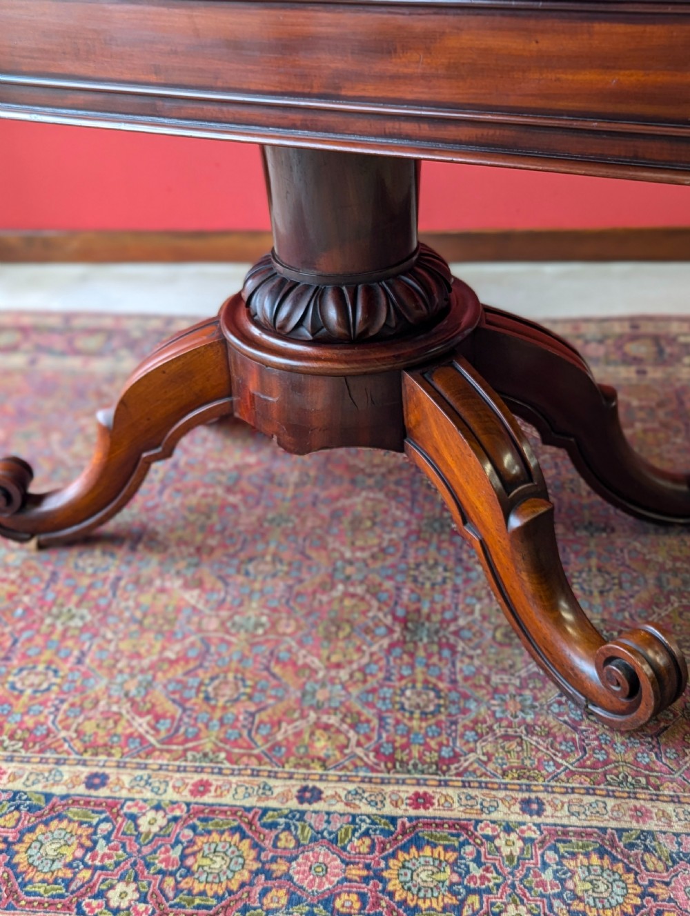 Antique 19th Century Leather Topped Mahogany Pedestal Library Centre Table View VII