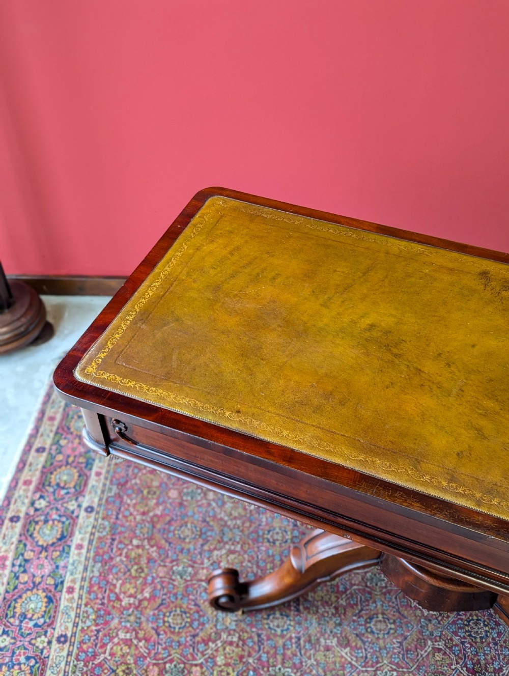 Antique 19th Century Leather Topped Mahogany Pedestal Library Centre Table View IX