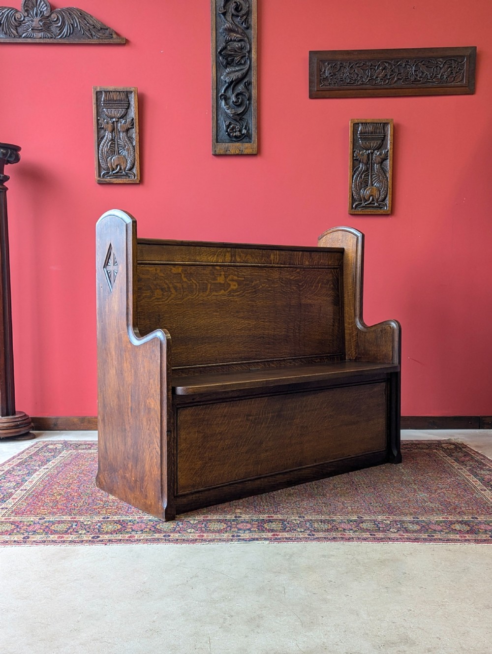 Antique Early 20th Century Oak Chapel Pew with Storage View II