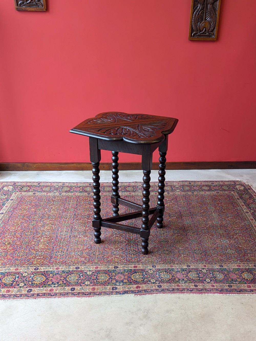 Antique Victorian Carved Oak Bobbin Drop Leaf Table View III