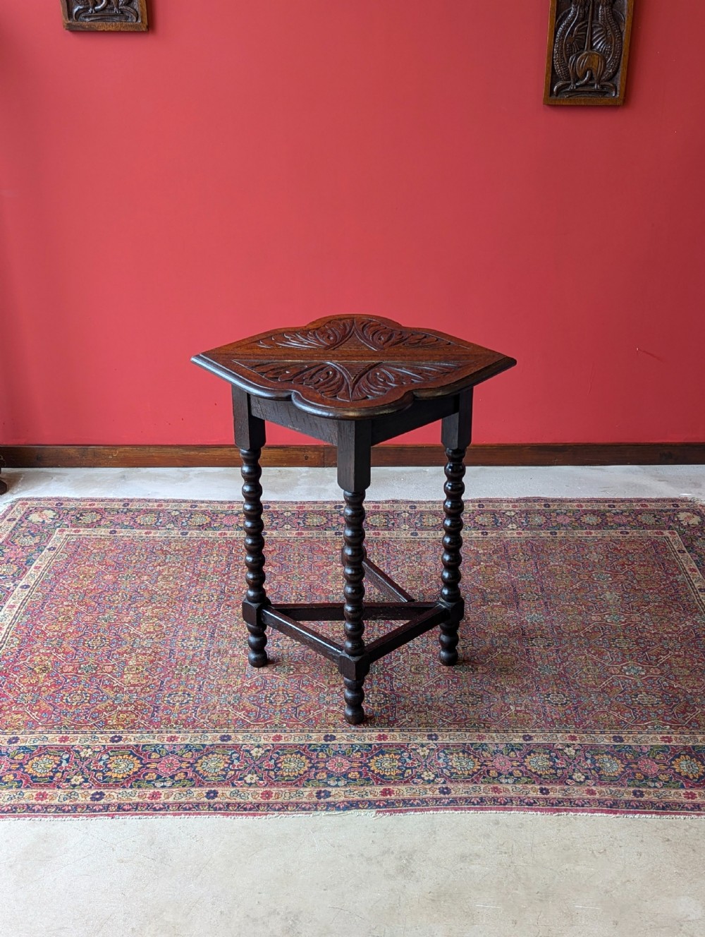 Antique Victorian Carved Oak Bobbin Drop Leaf Table View V