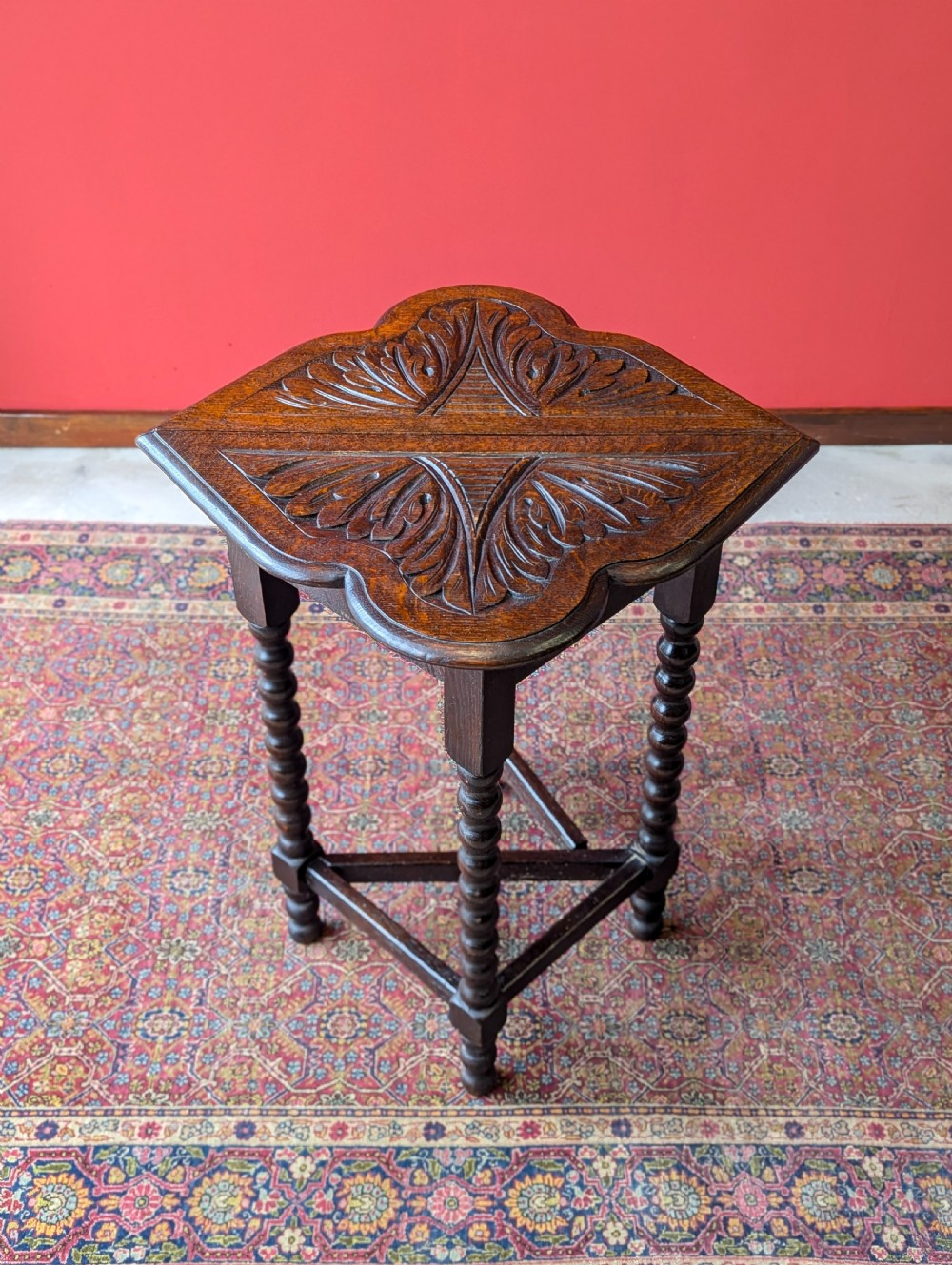 Antique Victorian Carved Oak Bobbin Drop Leaf Table View VI