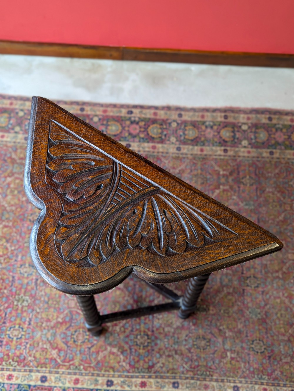 Antique Victorian Carved Oak Bobbin Drop Leaf Table View IX