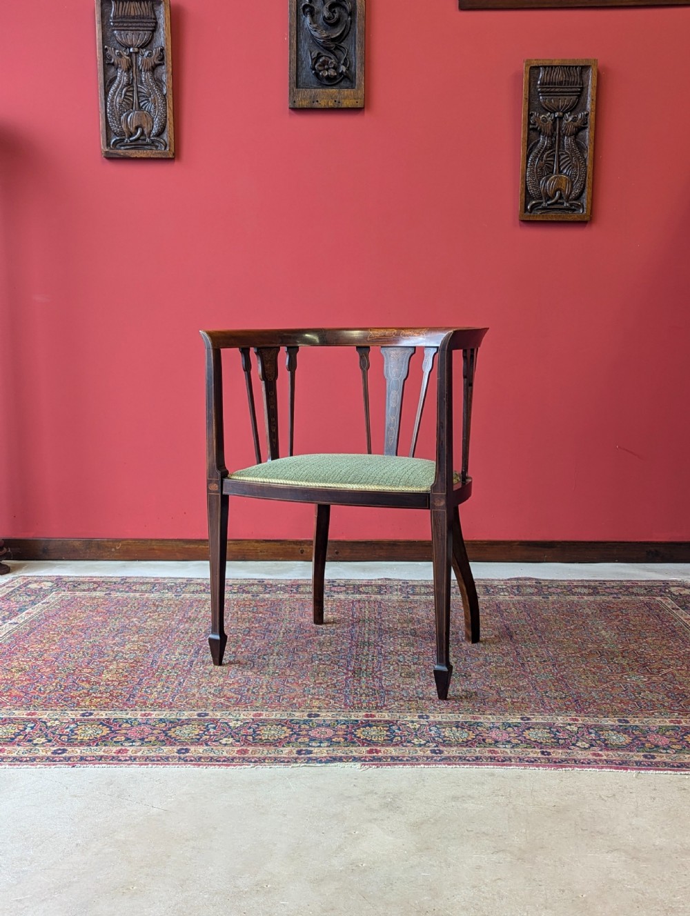 Antique Edwardian Inlaid Mahogany Desk Chair View VII