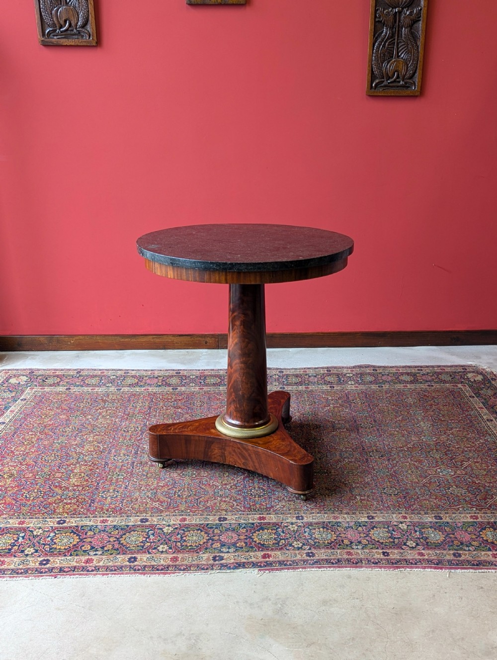 Antique 19th Century Circular Marble Topped Mahogany French Empire Table