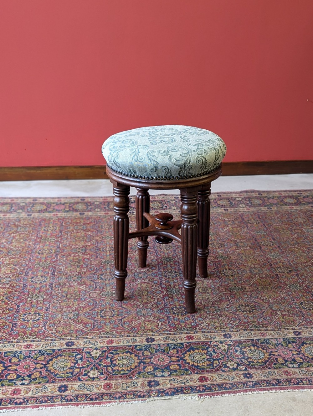 Antique Victorian Mahogany Circular Piano Stool View II