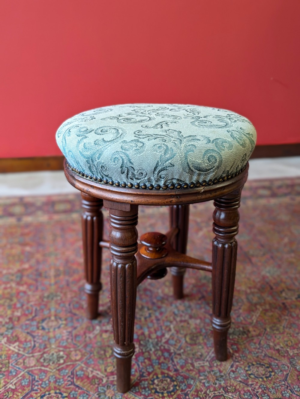 Antique Victorian Mahogany Circular Piano Stool View III