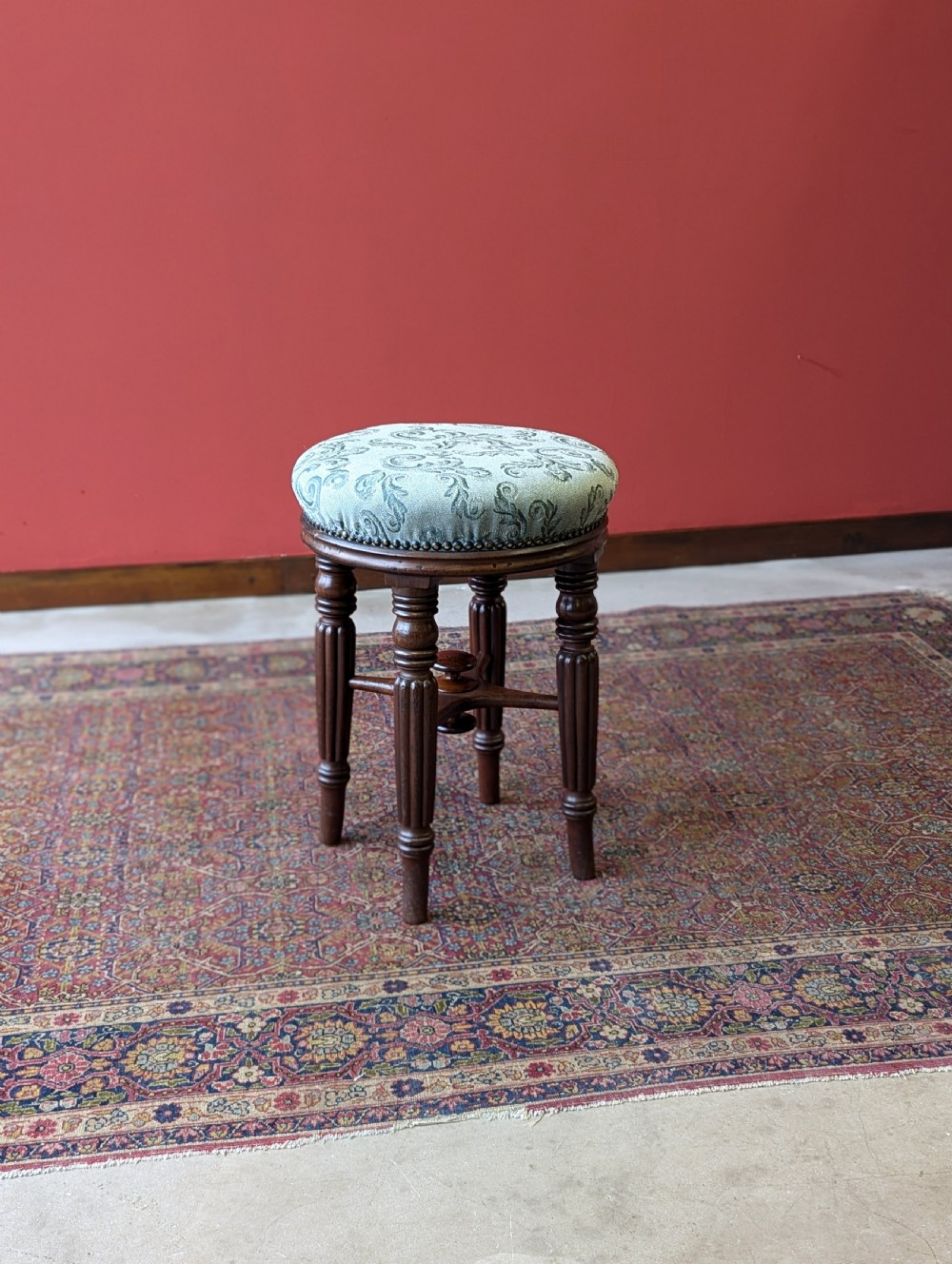 Antique Victorian Mahogany Circular Piano Stool View IV