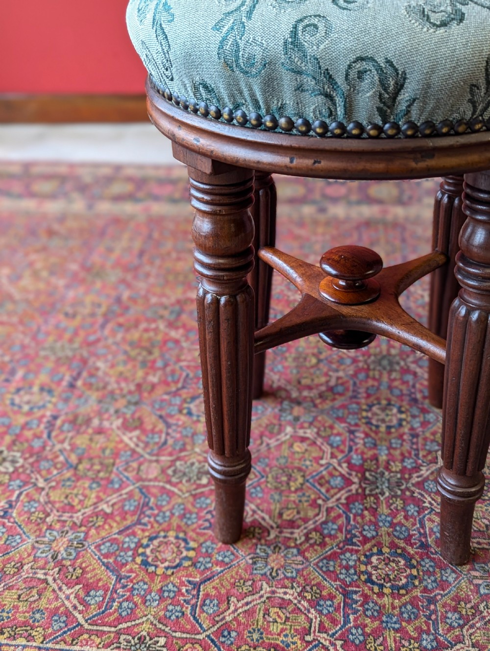 Antique Victorian Mahogany Circular Piano Stool View IX