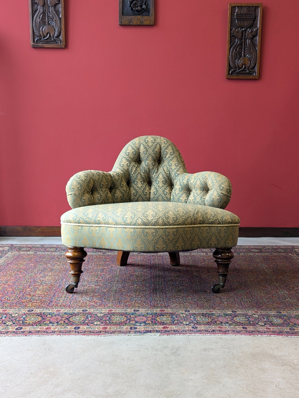 Antique 19th Century Mahogany Upholstered Easy Chair View II