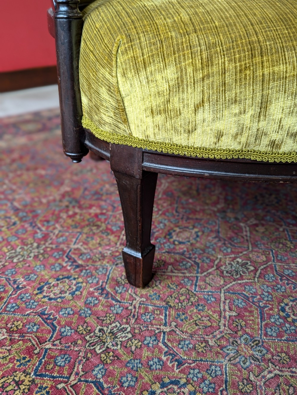 Antique Victorian Green Upholstered Mahogany Easy Chair / Cocktail Chair View VIII