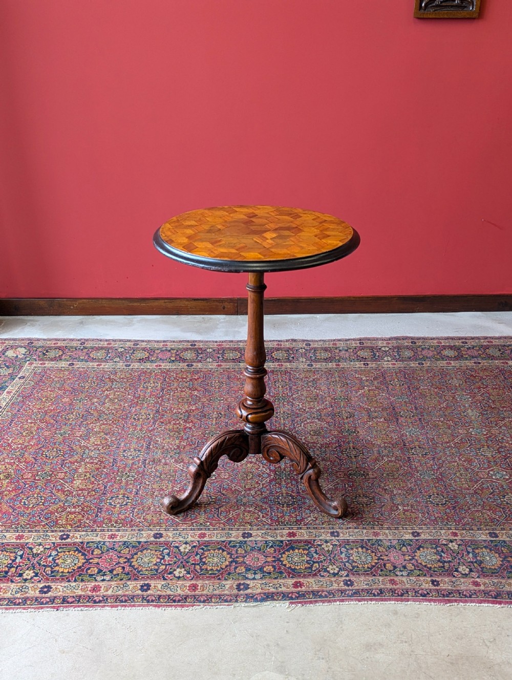 Antique Victorian Mahogany Parquetry Topped Circular Pedestal Wine Table