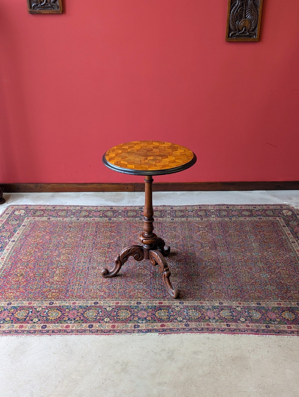 Antique Victorian Mahogany Parquetry Topped Circular Pedestal Wine Table View VIII