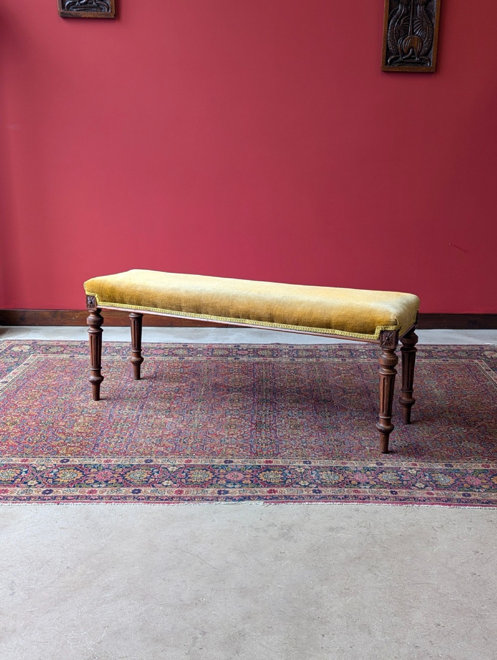 Antique Victorian Rosewood Upholstered Window Seat View IV