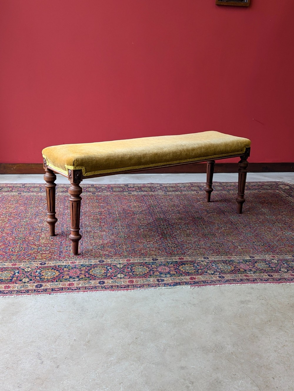 Antique Victorian Rosewood Upholstered Window Seat View VII