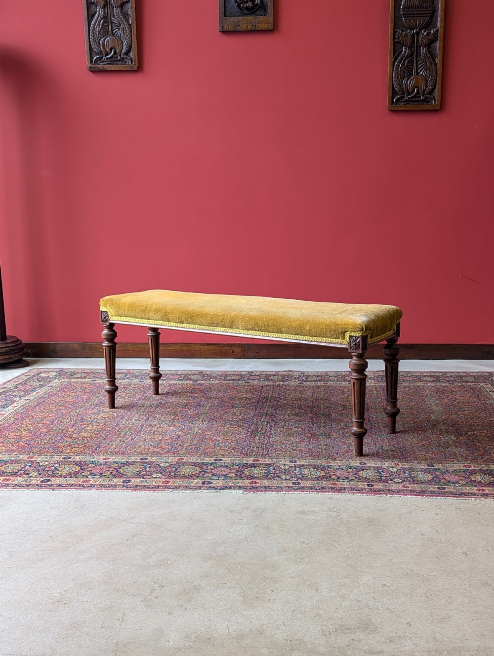 Antique Victorian Rosewood Upholstered Window Seat View VIII
