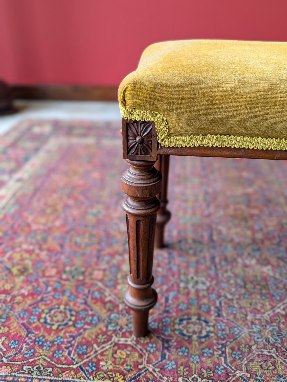 Antique Victorian Rosewood Upholstered Window Seat View IX