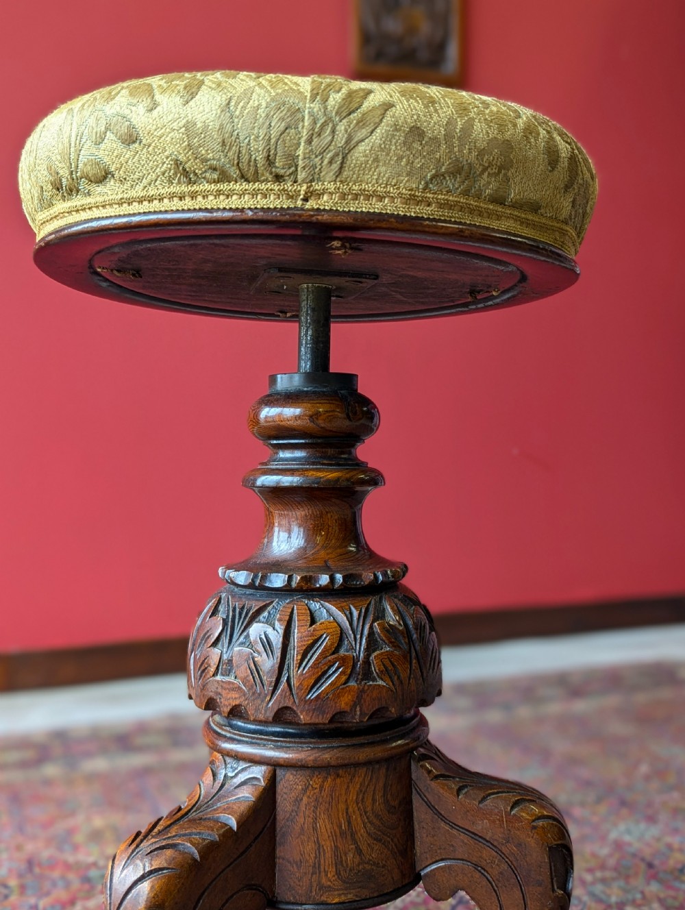Antique 19th Century Rosewood Rise & Fall Circular Piano Stool View VI