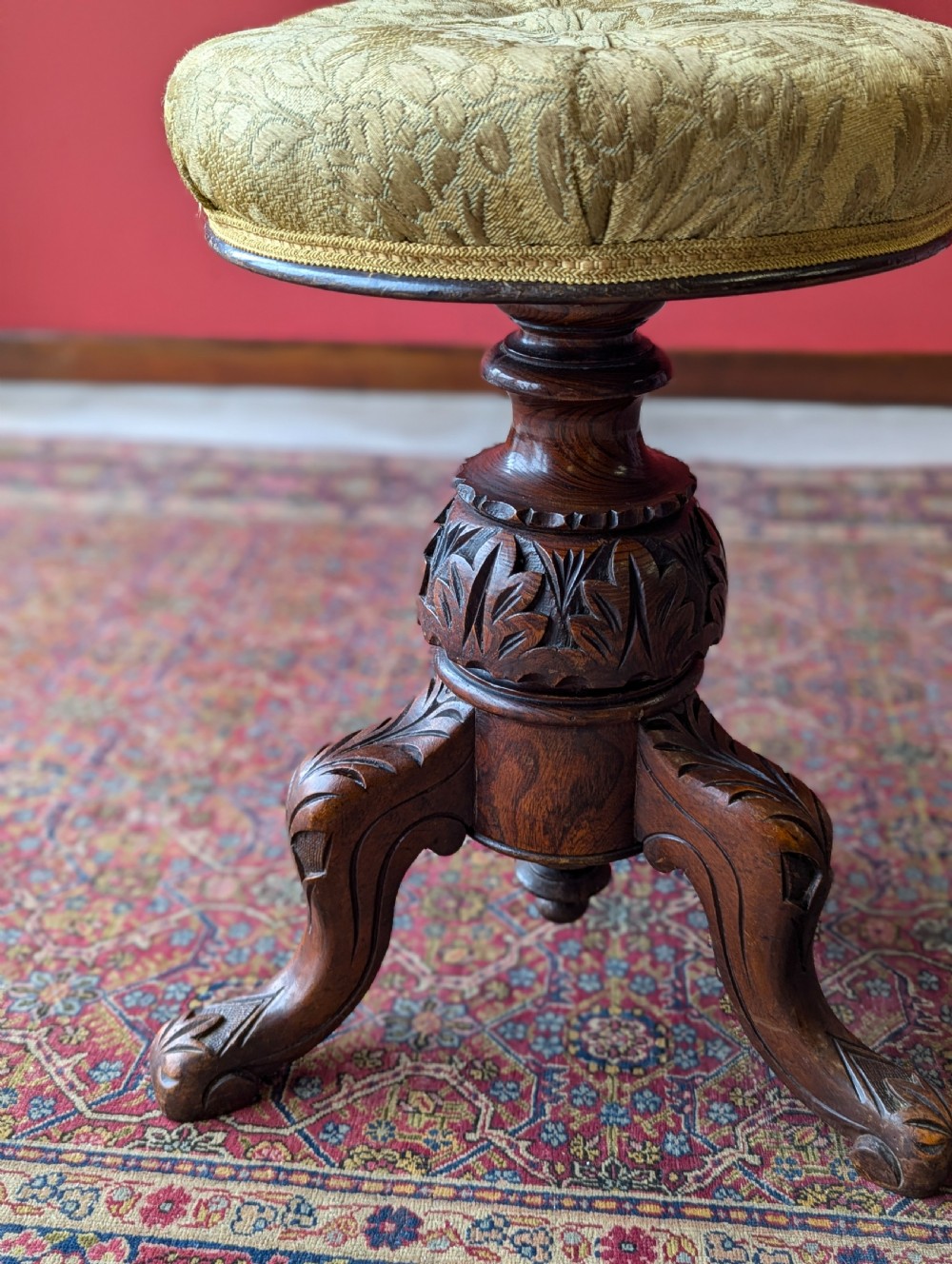 Antique 19th Century Rosewood Rise & Fall Circular Piano Stool View IX